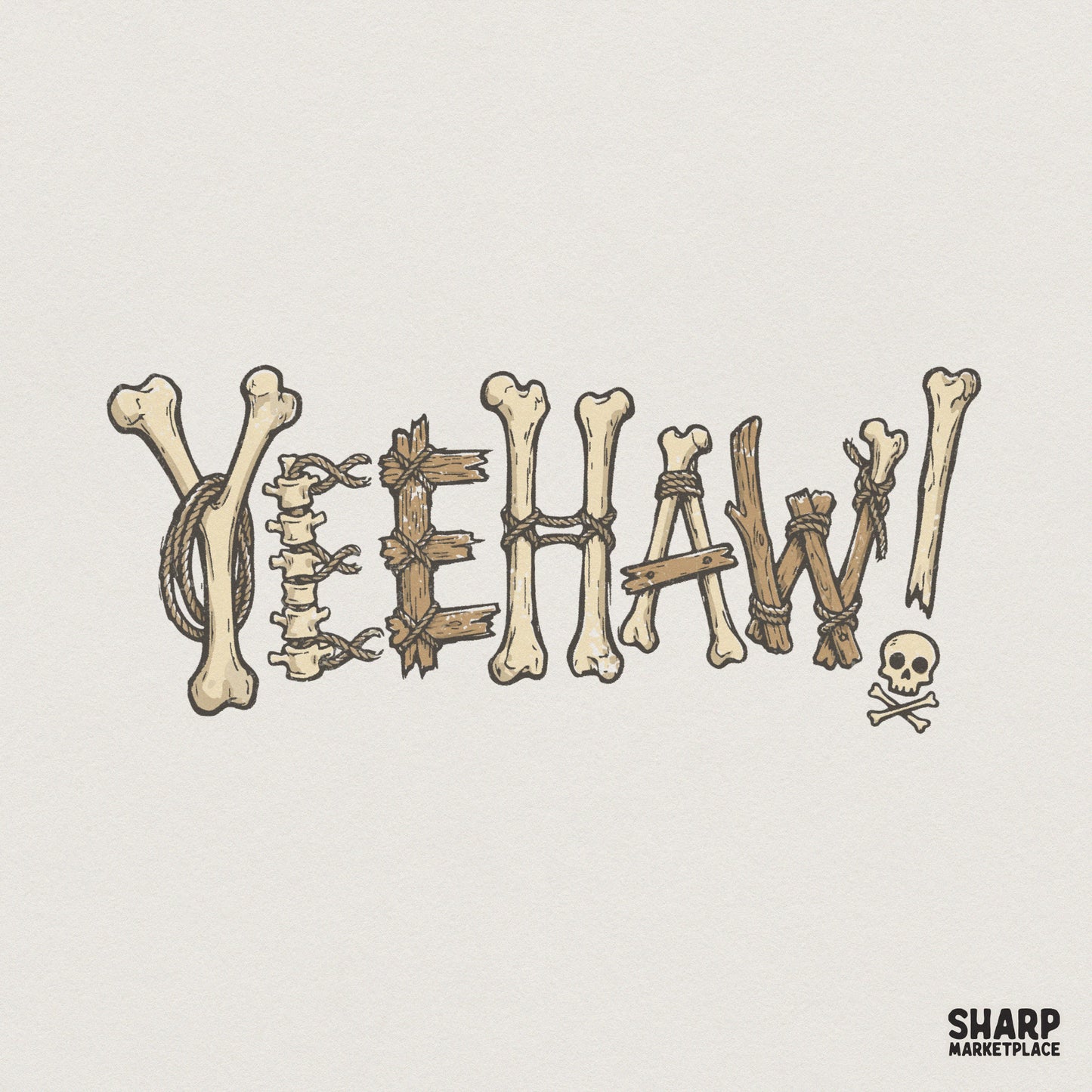 Yeehaw PNG, Western Skeleton Bones Art - 300 DPI Design for T-Shirt