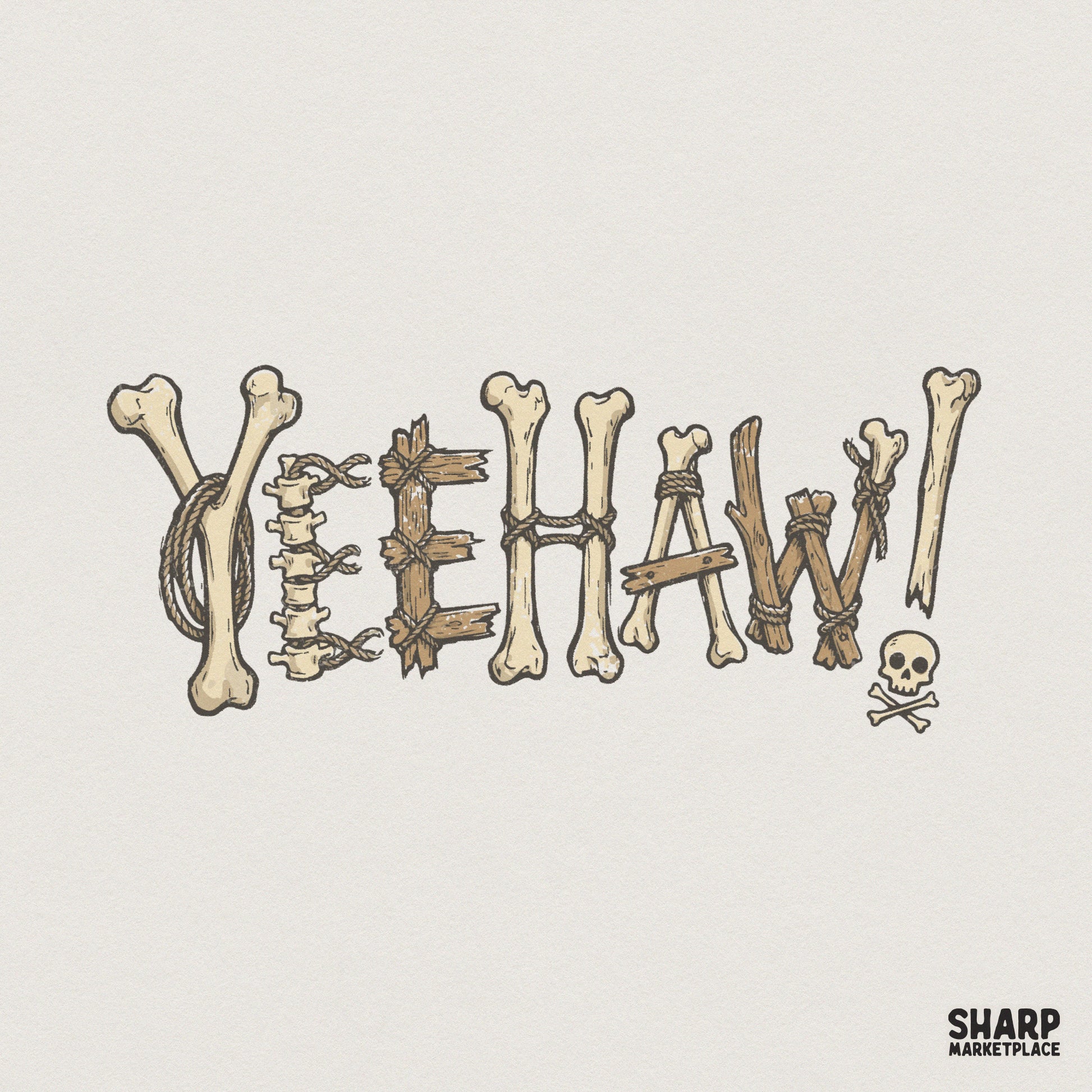 Yeehaw PNG, Western Skeleton Bones Art - 300 DPI Design for T-Shirt
