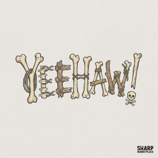 Yeehaw PNG, Western Skeleton Bones Art - 300 DPI Design for T-Shirt