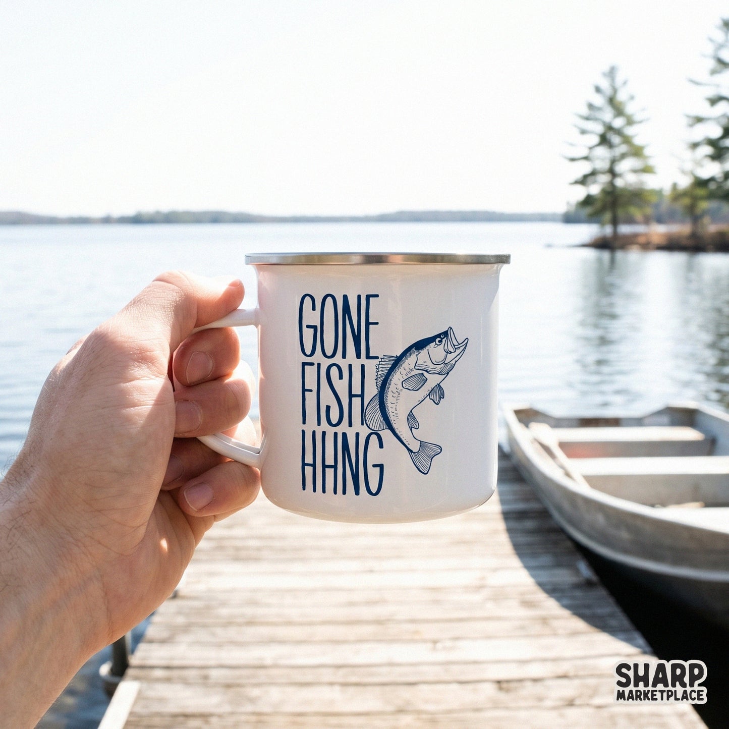 Retro Gone Fishing PNG design with a bass fish for country music style dad t-shirts and outdoor apparel sublimation