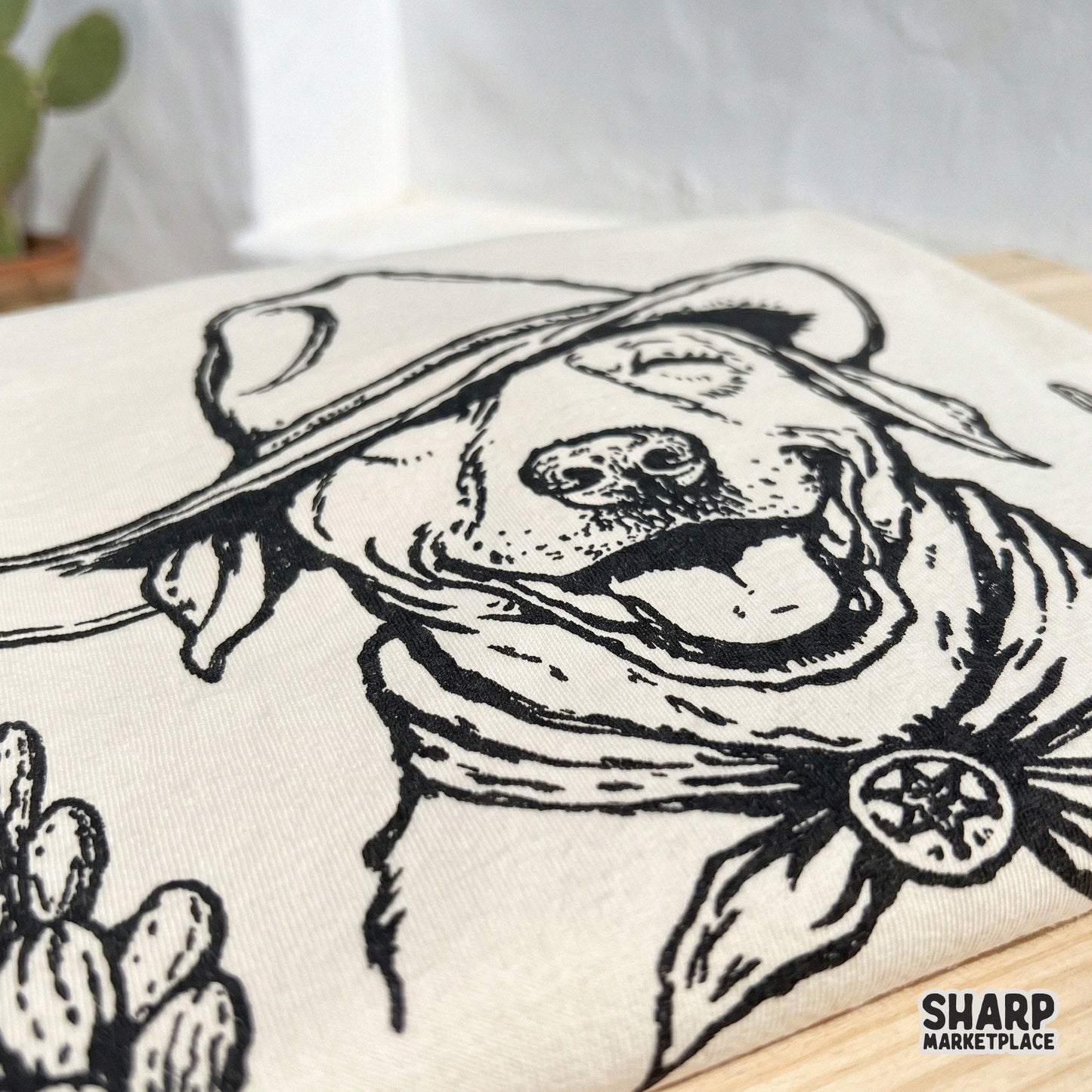 Smiling Cowboy Dog Portrait In Oversized Hat, Funny Western Pup Artwork