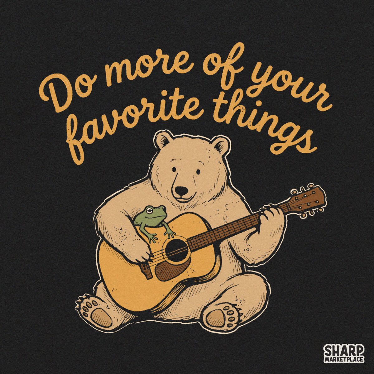 Retro bear musician playing acoustic guitar funny animal meme PNG for fall country music shirt design