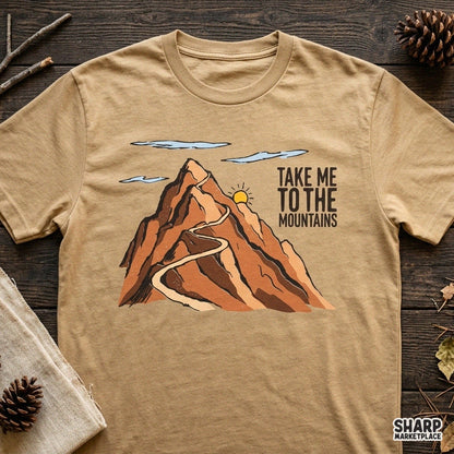 Hand drawn Take Me To The Mountains retro hiking PNG design for outdoor adventure t-shirts and camping graphics