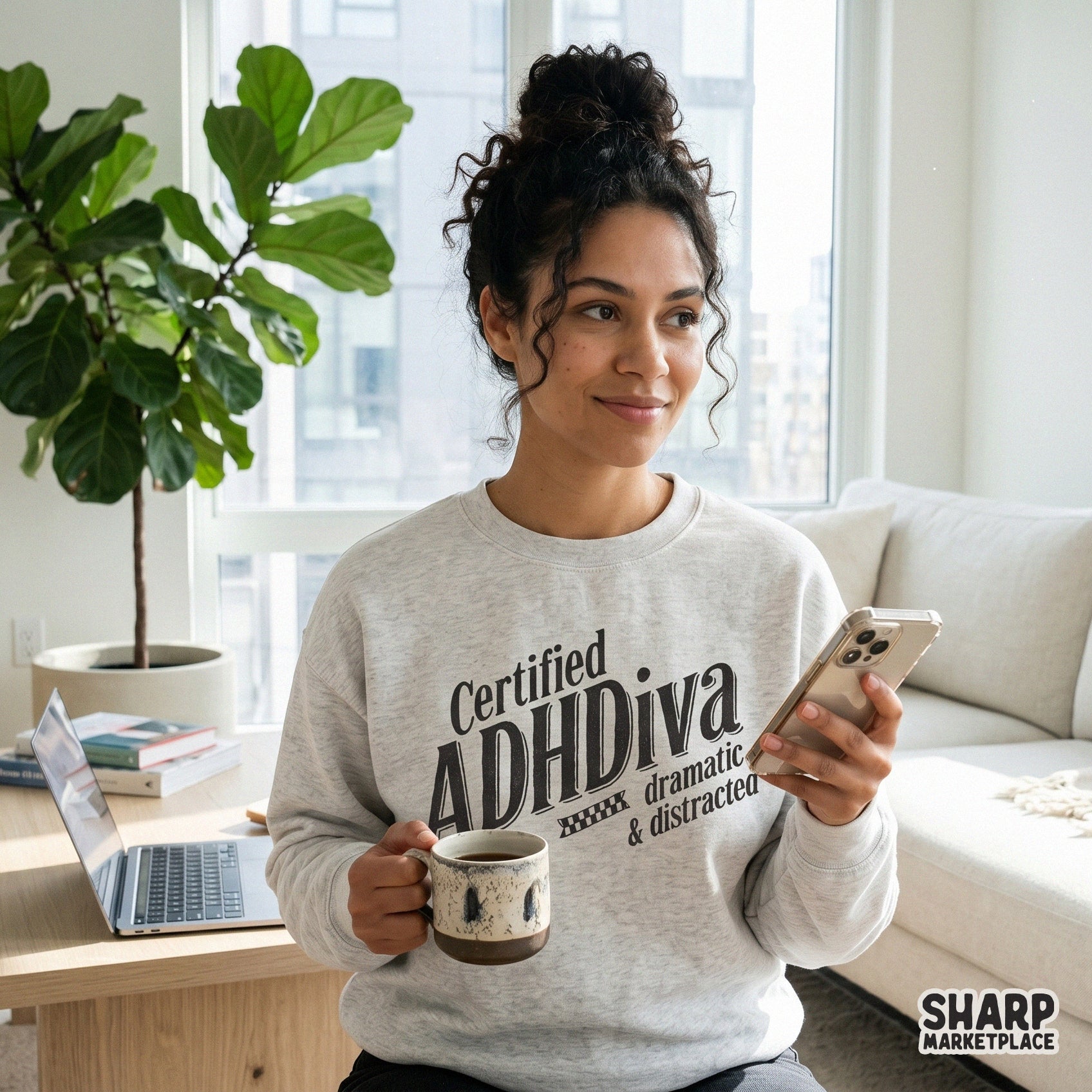 A trendy digital design featuring the text Certified ADH Diva with a checkered flag accent, perfect for sublimation shirts or custom stickers.