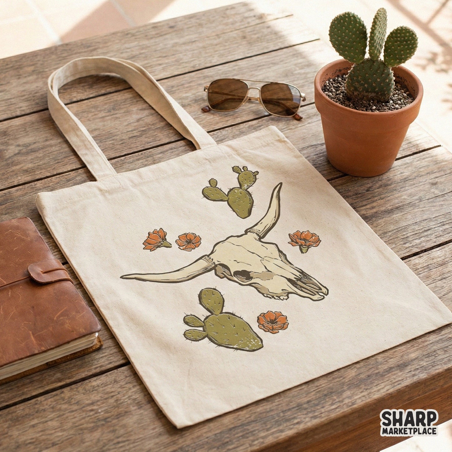 Desert Skull With Cactus And Flowers PNG, Western Sublimation - 300 DPI