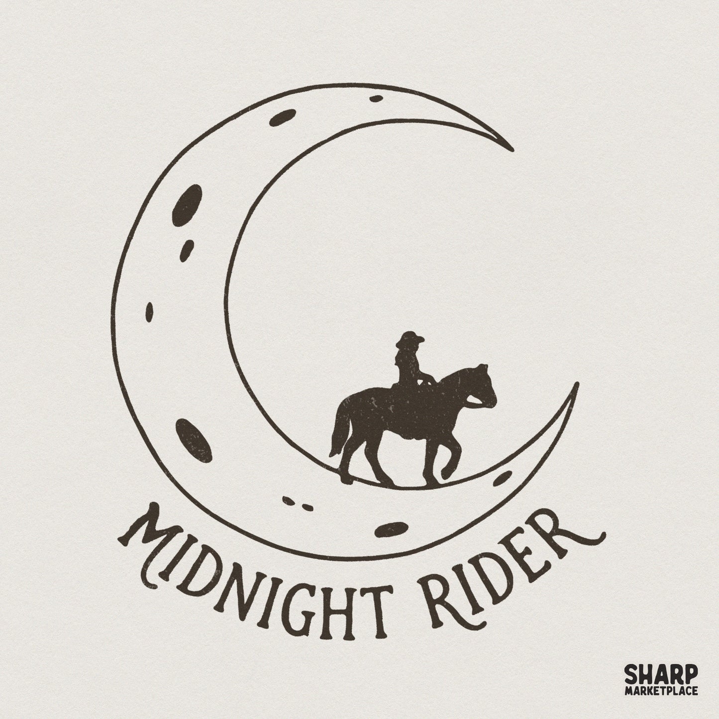 Midnight Rider PNG, Western Cowboy Moon T-Shirt Design - 300 DPI Design