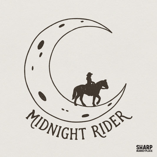 Midnight Rider PNG, Western Cowboy Moon T-Shirt Design - 300 DPI Design