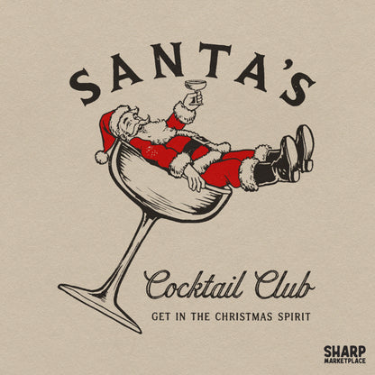 Vintage Santa in a cocktail glass PNG design for funny holiday party t-shirts and Christmas crafts