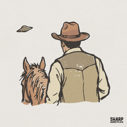 Western Cowboy and UFO PNG, Alien Encounter Digital Design - 300 DPI