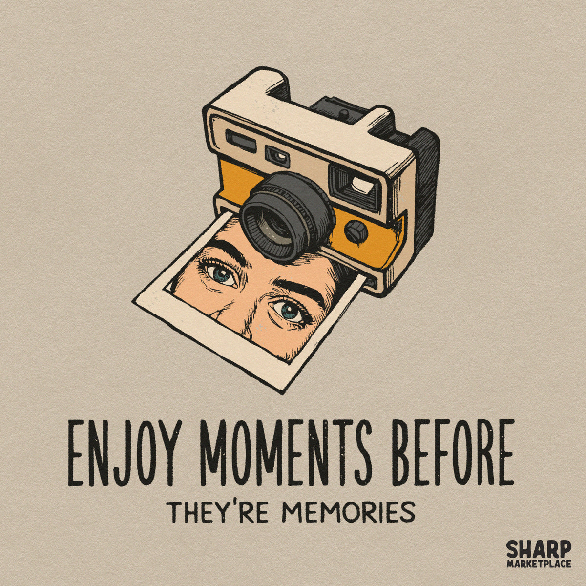 Vintage polaroid camera sublimation PNG art design with memory quote for retro shirt prints and stickers