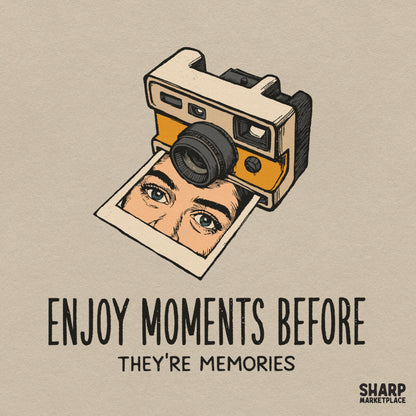 Vintage polaroid camera sublimation PNG art design with memory quote for retro shirt prints and stickers