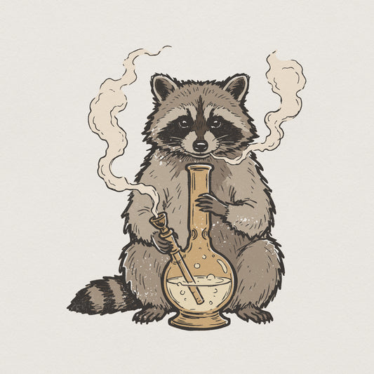 Raccoon With Bong PNG, Funny Smoking Raccoon Art - 300 DPI Design for