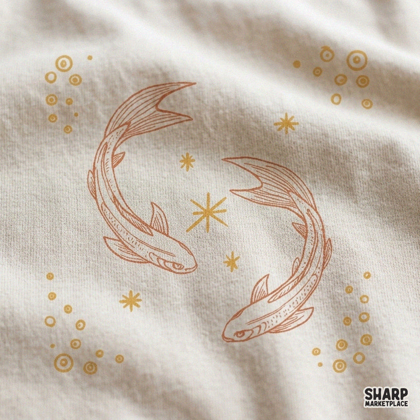 Mystical orange koi fish swimming in a yin yang pond graphic PNG for trendy sublimation t-shirt designs