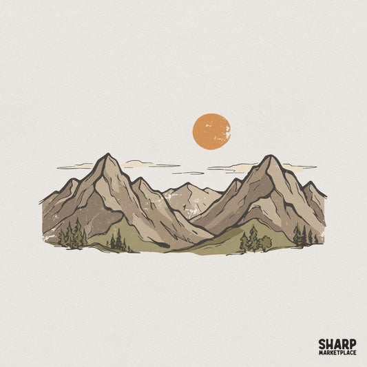 Mountain Landscape PNG Nature Art Print, Sunrise Outdoor Shirt Design -