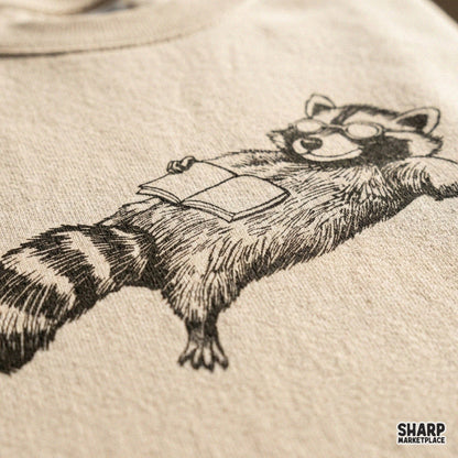 Relaxed Raccoon Reading Book with Glasses Trendy PNG