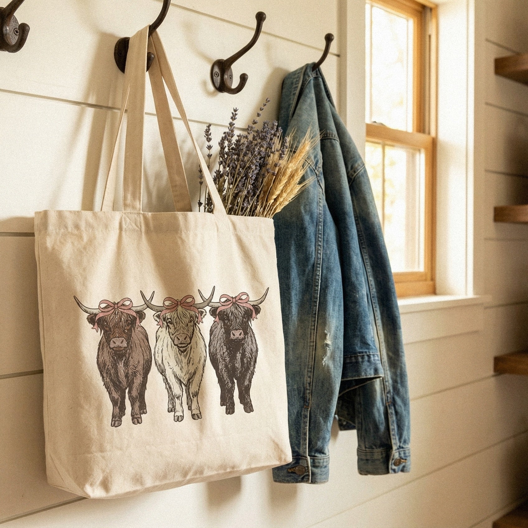 Highland Cow PNG Trio With Bows, Cute Farm Animal Design - 300 DPI Design