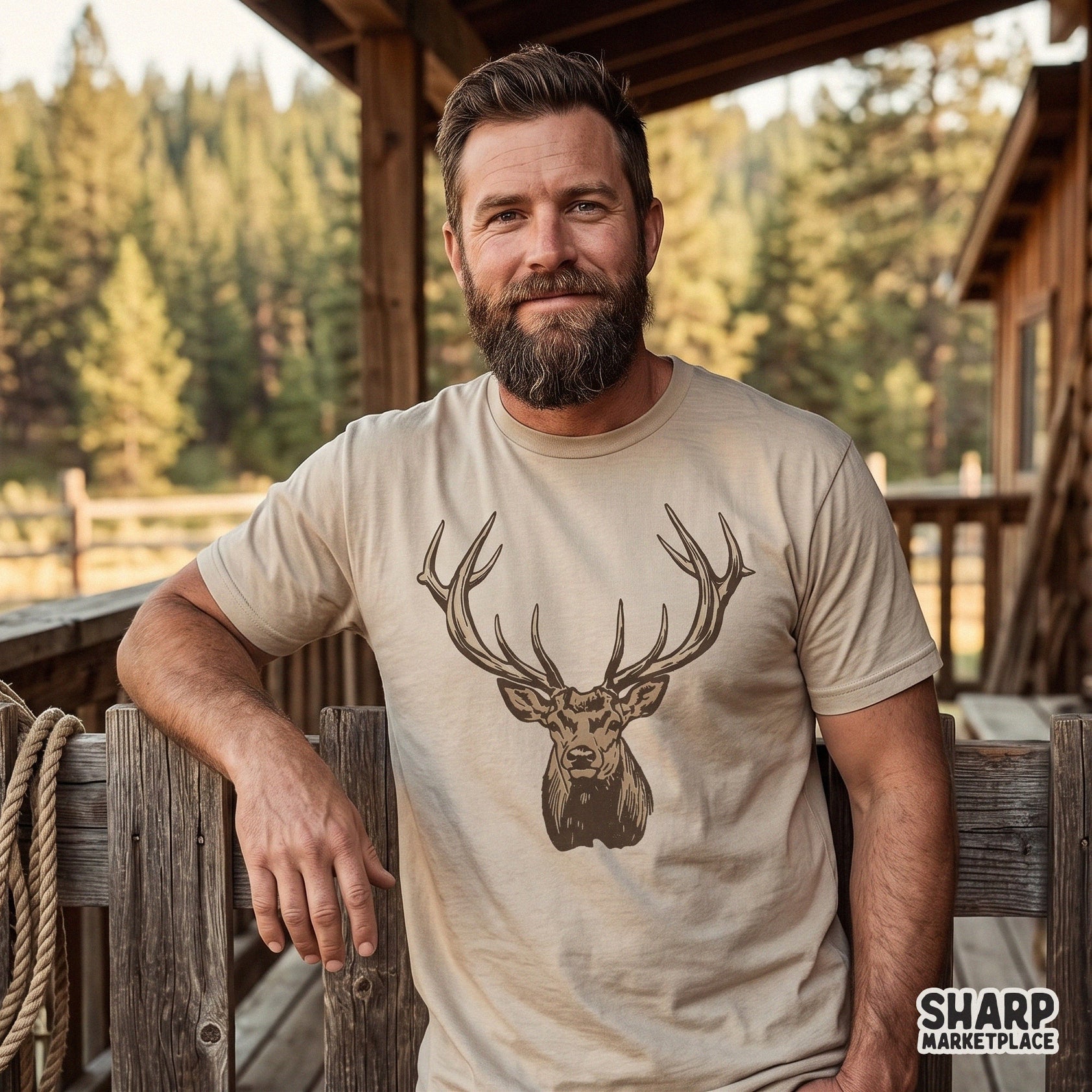 Rustic elk head with antlers vintage drawing for hunting sublimation and wildlife shirts