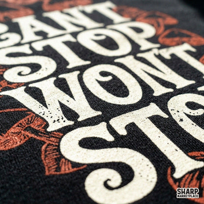 Retro trippy mushroom PNG design with funny sarcastic text for autumn fall apparel sublimation