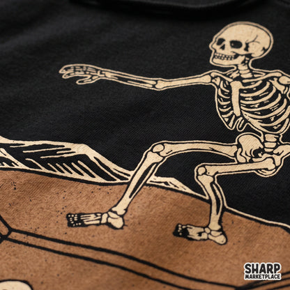Vintage skeleton surfing on a coffin gothic summer shirt design halloween png printable