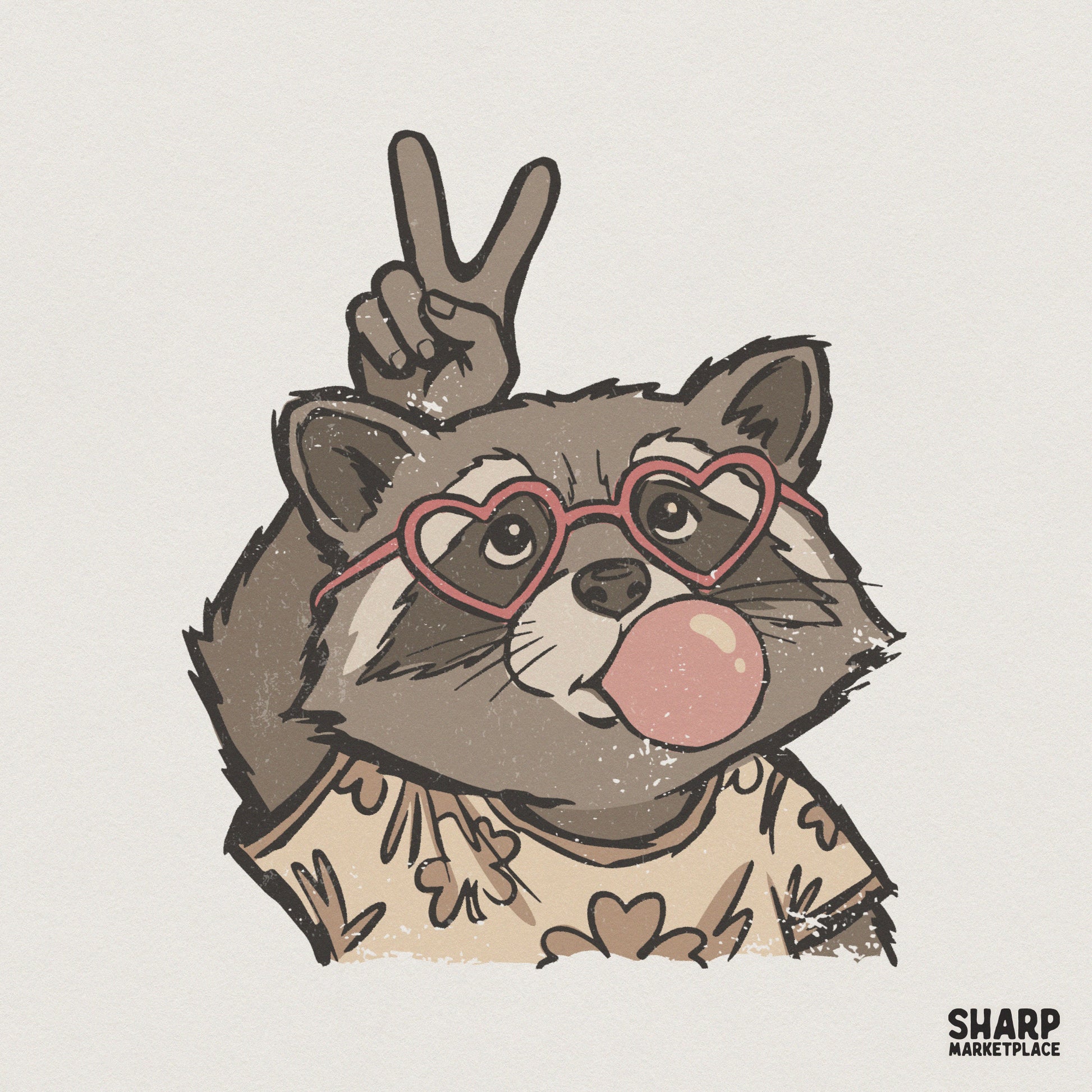 Funny Raccoon PNG Design, Peace Sign Animal Graphic - 300 DPI Design for
