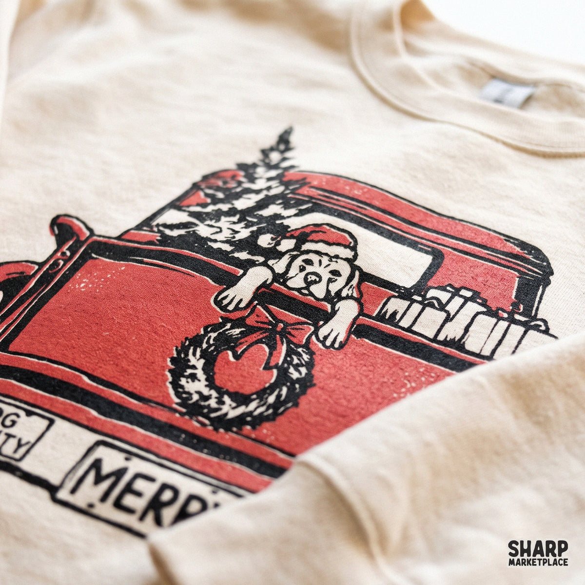 Dog On Duty Merry Dog Lover vintage red truck puppy Christmas PNG design for holiday shirt sublimation