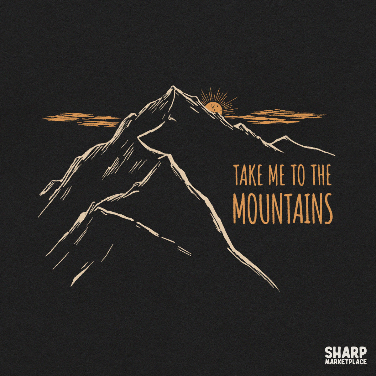 Retro Take Me To The Mountains nature illustration PNG file for outdoor lovers, vintage hiking apparel and camping shirts