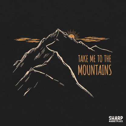 Retro Take Me To The Mountains nature illustration PNG file for outdoor lovers, vintage hiking apparel and camping shirts