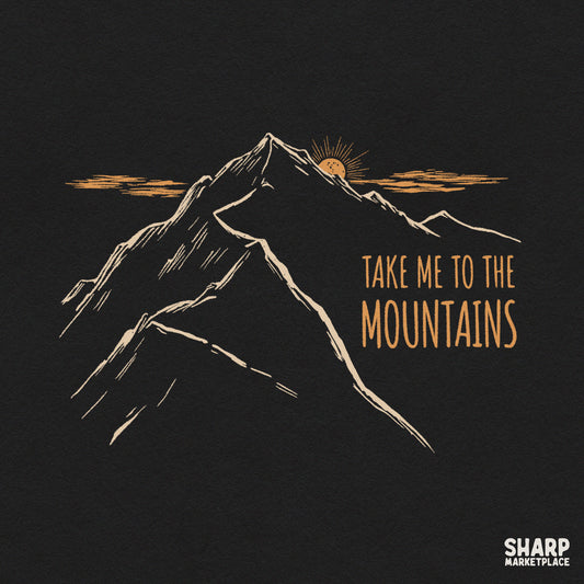 Retro Take Me To The Mountains nature illustration PNG file for outdoor lovers, vintage hiking apparel and camping shirts