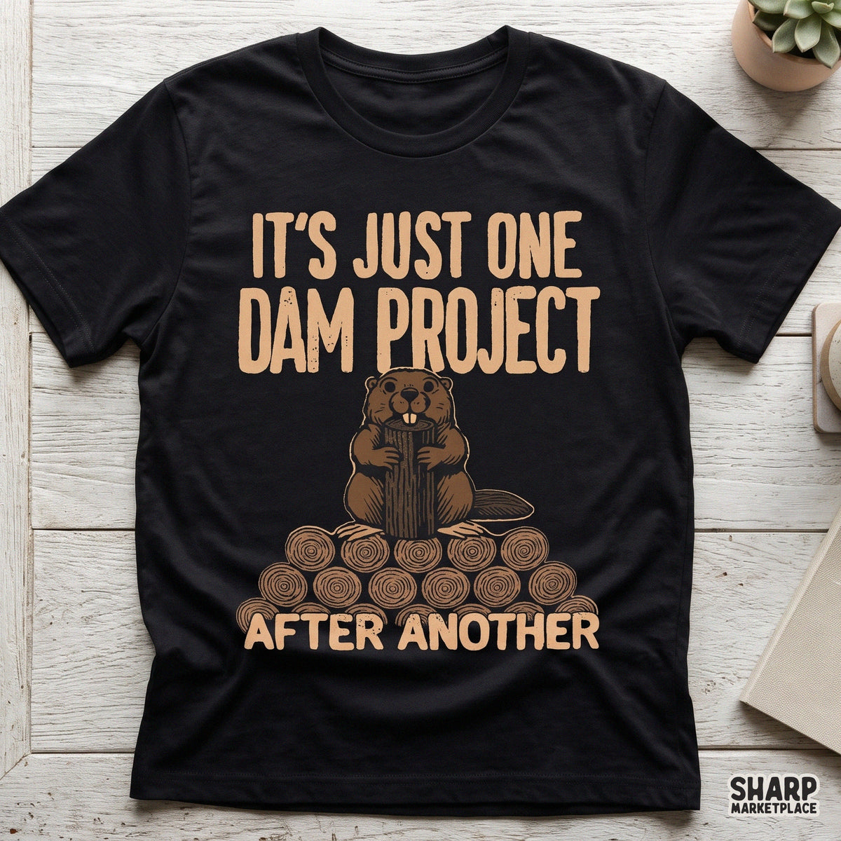 Funny beaver handyman joke sublimation PNG shirt design featuring retro One Dam Project After Another graphic