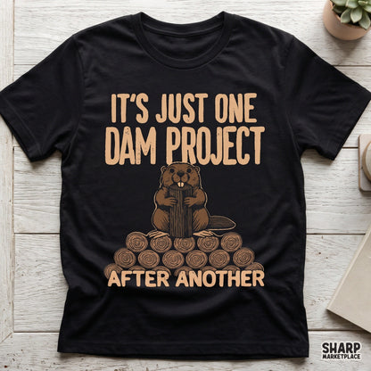 Funny beaver handyman joke sublimation PNG shirt design featuring retro One Dam Project After Another graphic