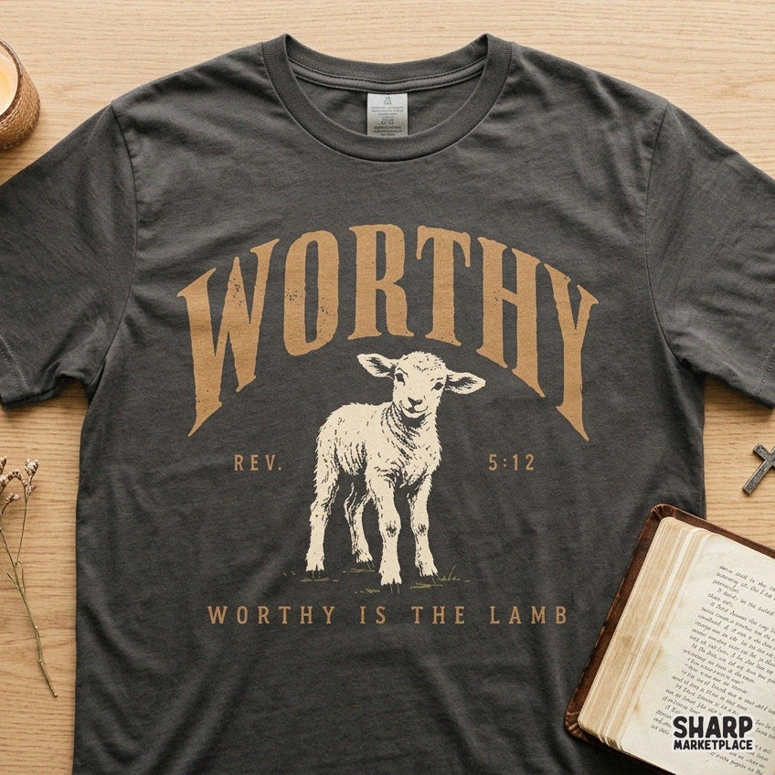 Worthy Is The Lamb Easter PNG religious bible verse sublimation art design for Christian t-shirts and apparel