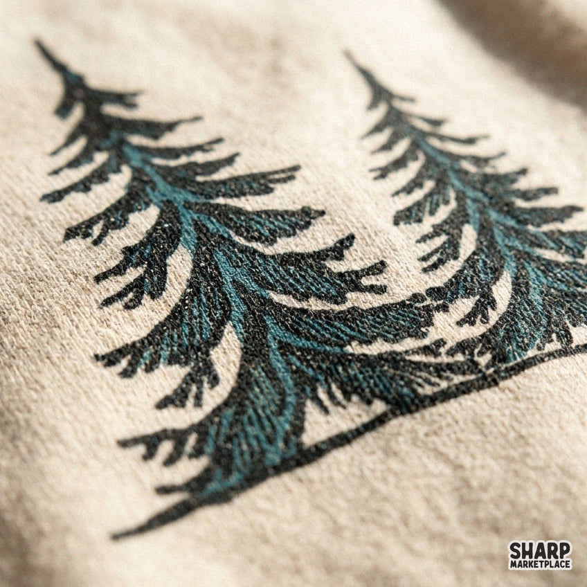 Four pine trees on a mountain slope rustic nature PNG design for t-shirt sublimation and aesthetic apparel