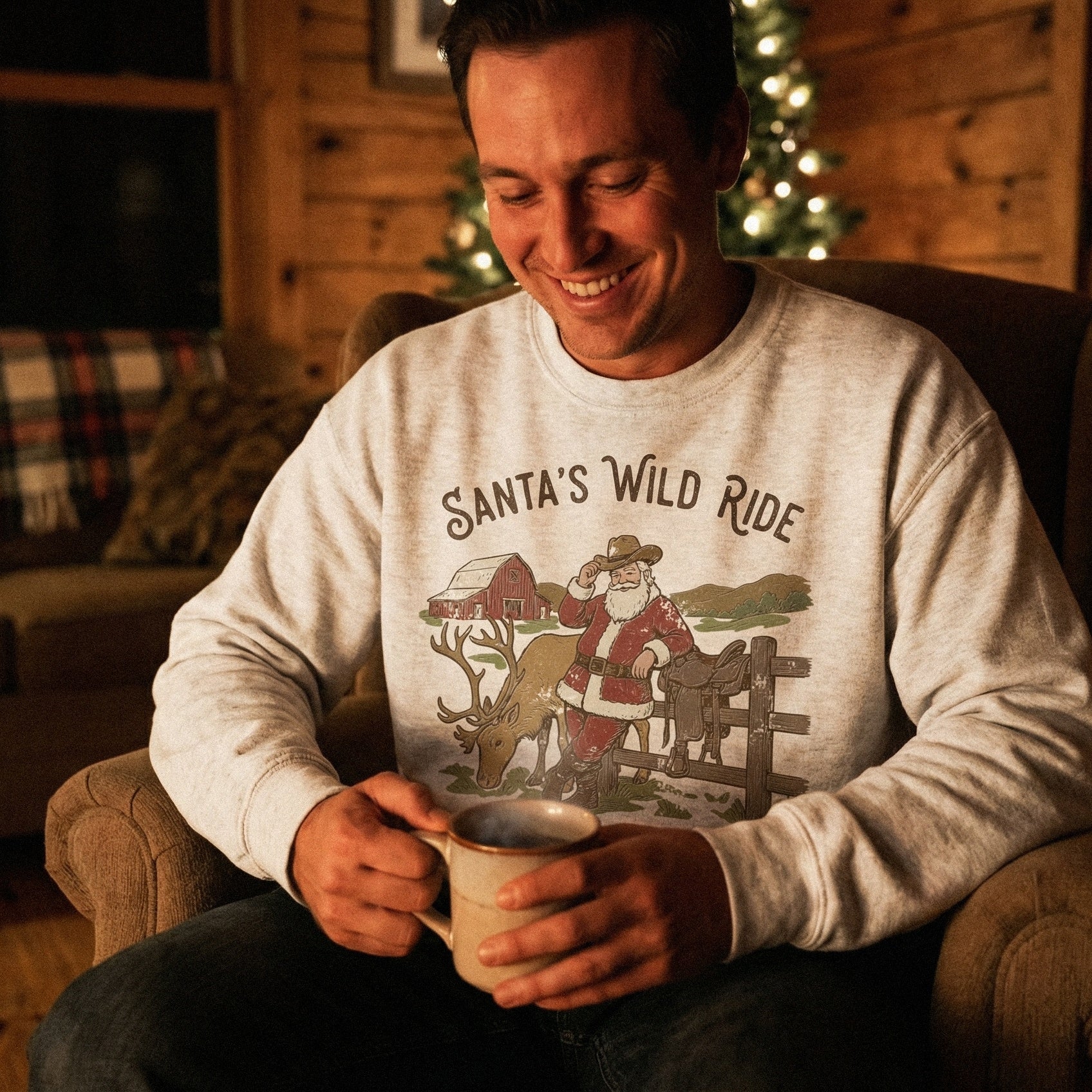 Santa's Wild Ride PNG, Vintage Cowboy Christmas T-Shirt - 300 DPI Design