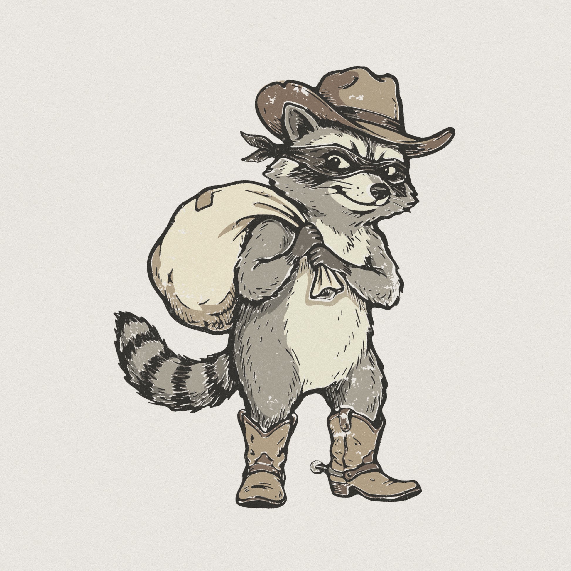 Cowboy Raccoon PNG, Western Outlaw Animal Art - 300 DPI Design for T-Shirt