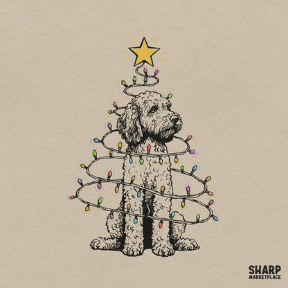 Goldendoodle Wrapped In Holiday Lights Christmas PNG