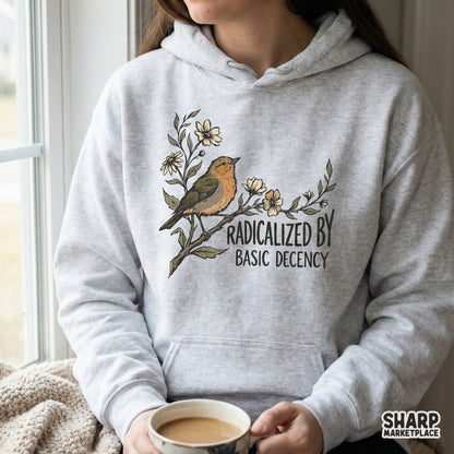 Radicalized By Basic Decency PNG, Funny Bird Floral Shirt - 300 DPI