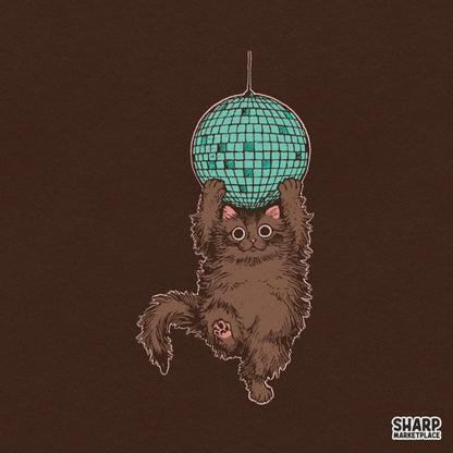 Fluffy Brown Cat On Disco Ball Trendy Png, Funky Kitten