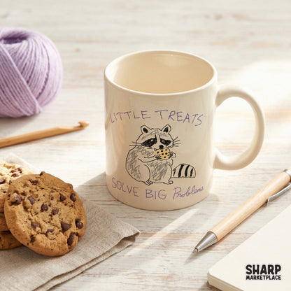 Digital design featuring a messy line-art raccoon snacking on a cookie with purple text, ideal for sublimation, stickers, and trendy DIY shirt projects.