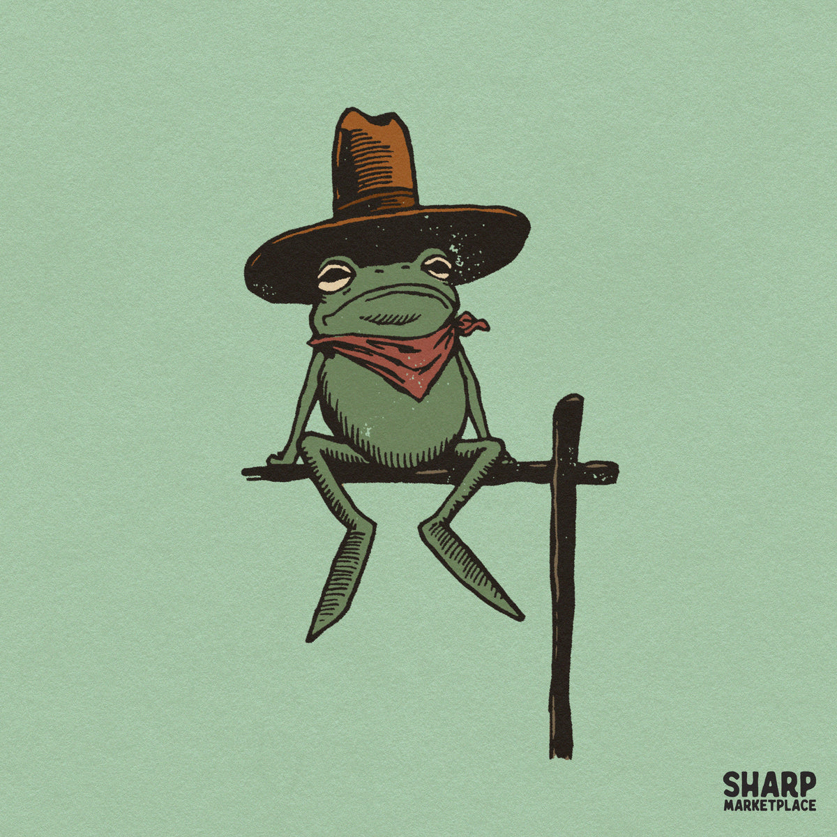 Rodeo frog in a cowboy hat and red bandana funny western PNG graphic for t-shirts