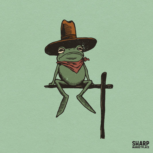 Rodeo frog in a cowboy hat and red bandana funny western PNG graphic for t-shirts