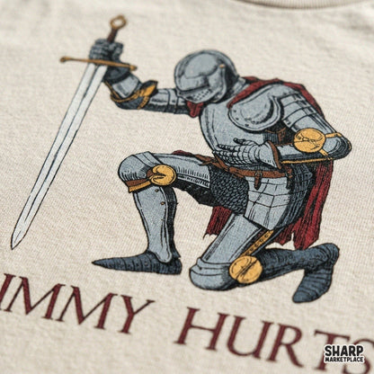 Funny kneeling medieval knight tummy hurts meme graphic for chronic illness humor, ideal retro PNG for t-shirt sublimation