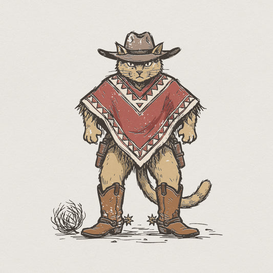Funny Cowboy Cat PNG, Western Animal Digital Download - 300 DPI Design