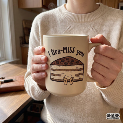 Cute retro I Tira-MISS You tiramisu cake graphic for Valentine's Day t-shirts, food pun digital download PNG
