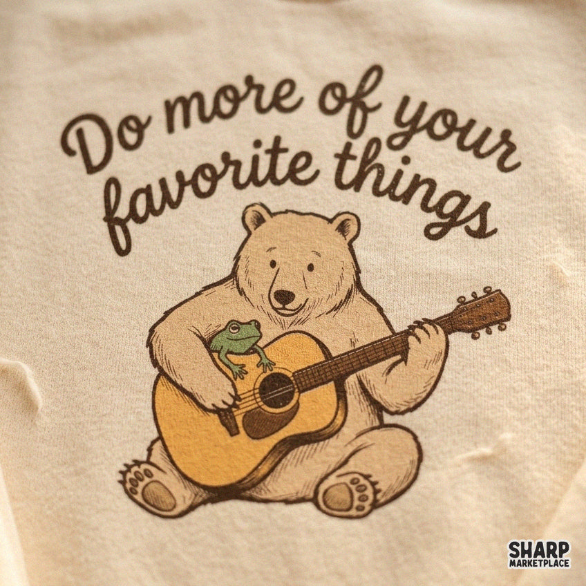 Retro bear musician playing acoustic guitar PNG design for country music camping fall t-shirts