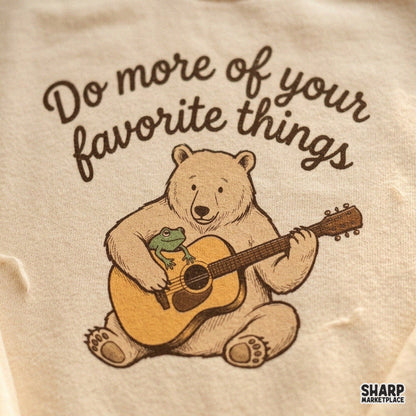 Retro bear musician playing acoustic guitar PNG design for country music camping fall t-shirts