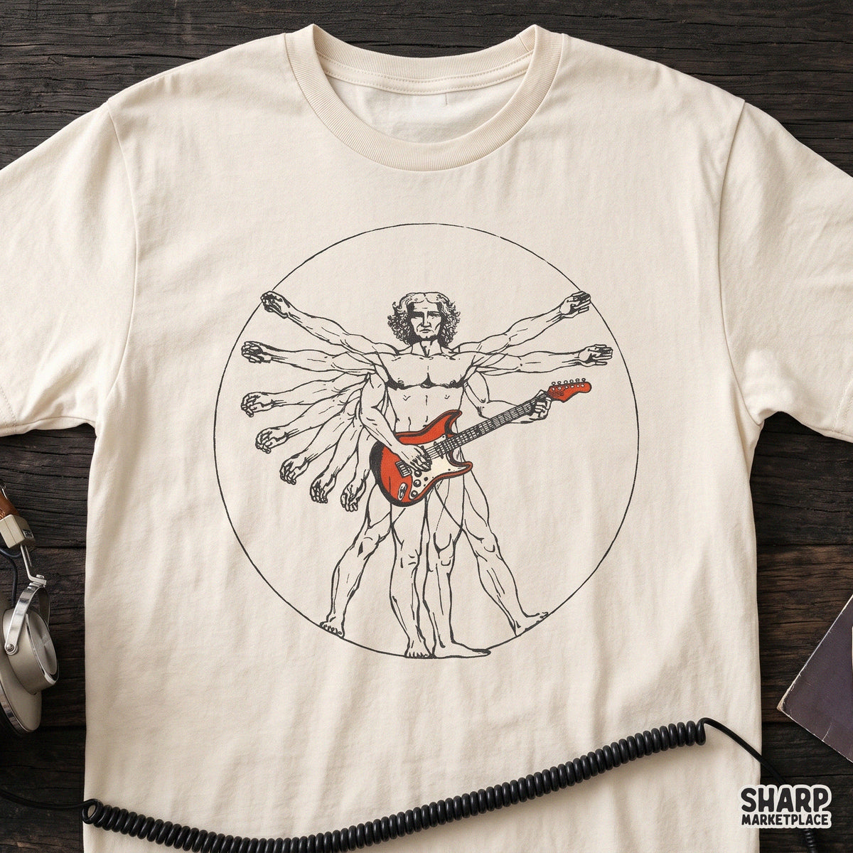 Vintage Vitruvian Guitarist Art, Leonardo Da Vinci Rock
