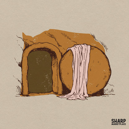 Dramatic Empty Tomb Line Art Easter PNG, Christian Risen