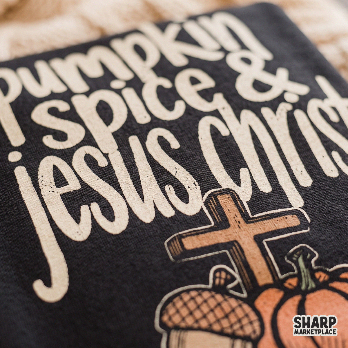 Pumpkin Spice and Jesus Christ fall Christian graphic digital PNG design for autumn t-shirt sublimation and apparel