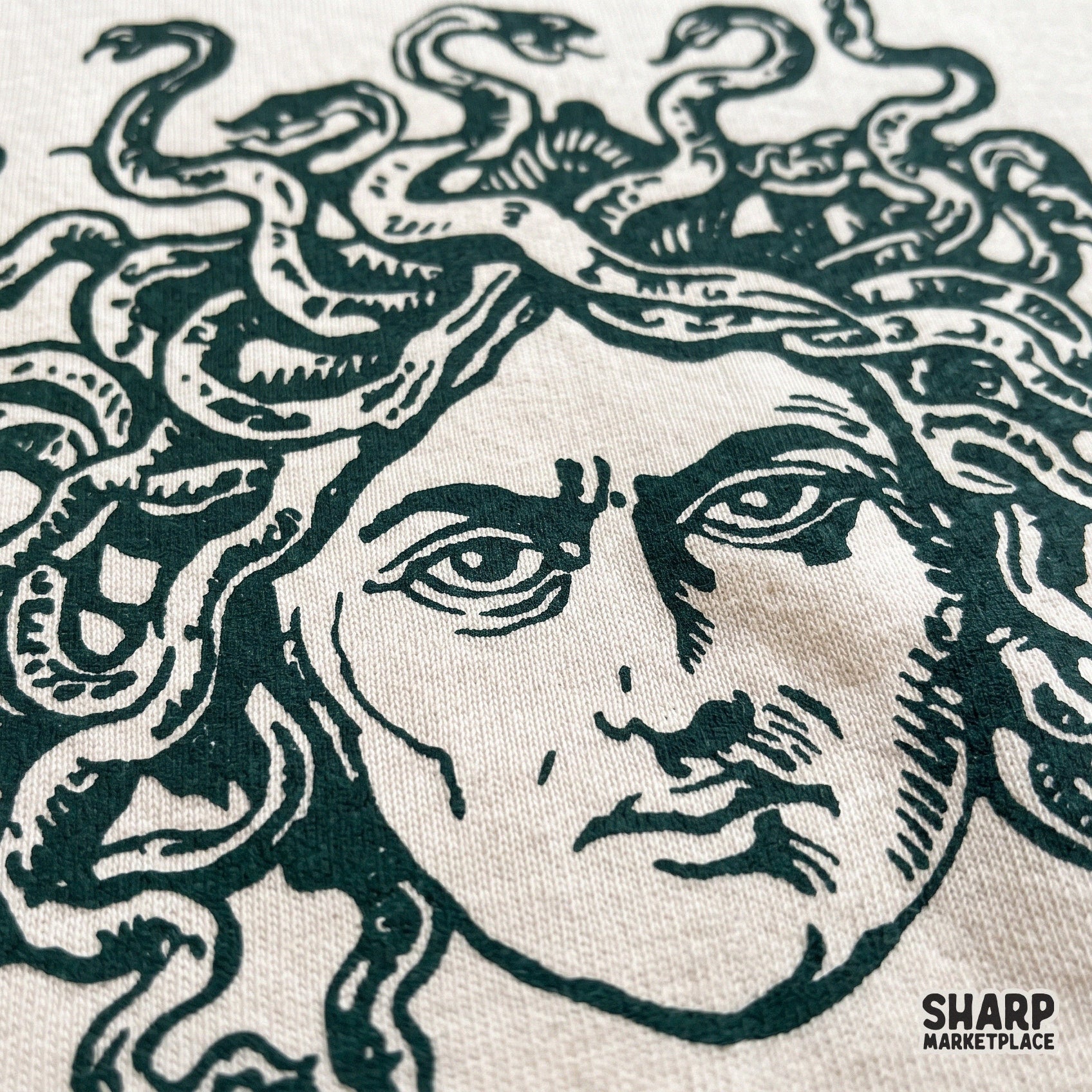 Vintage Medusa head Greek mythology illustration for dark academia Halloween sublimation shirts