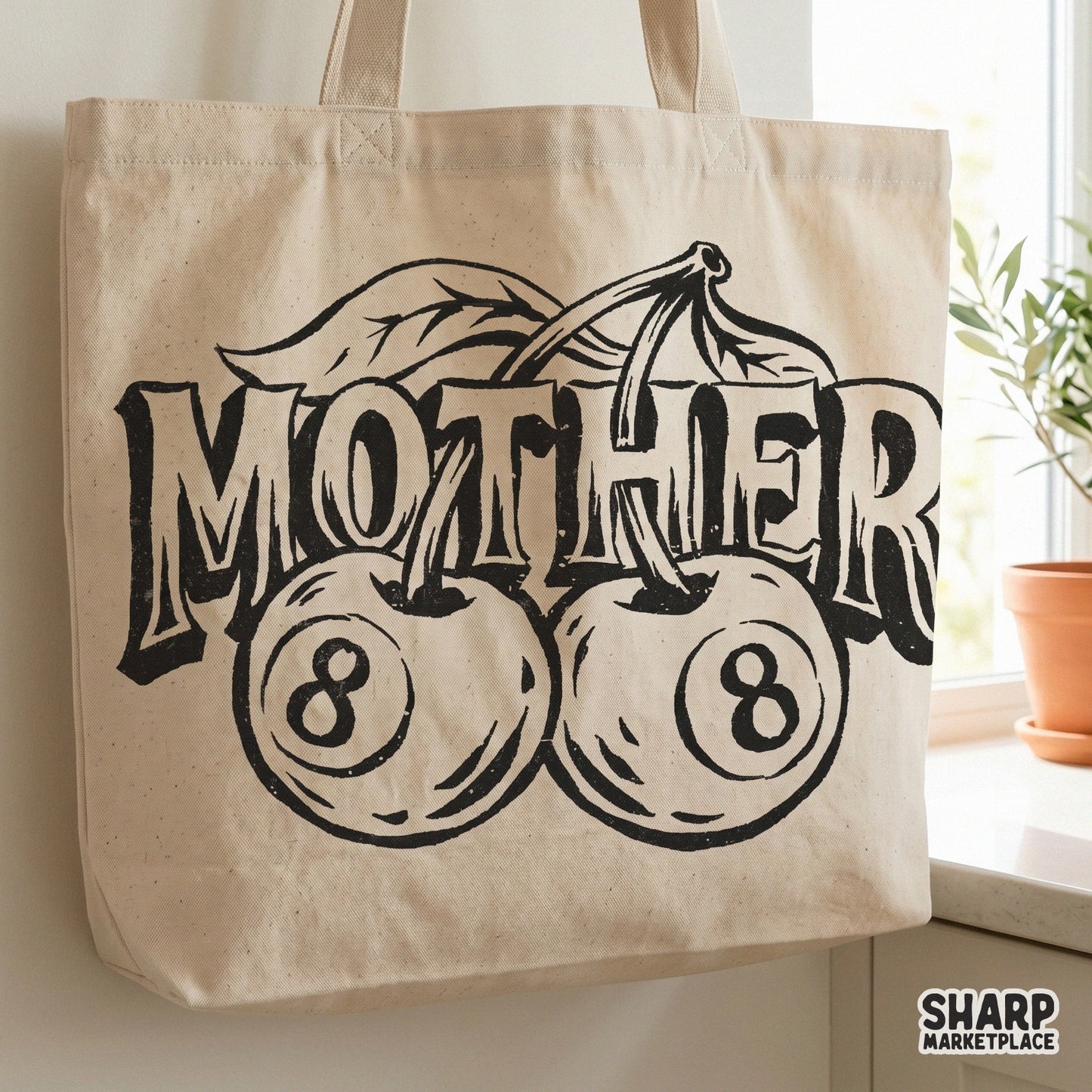 Retro Y2K tattoo flash style cherry 8 ball sublimation graphic for an edgy mom shirt design